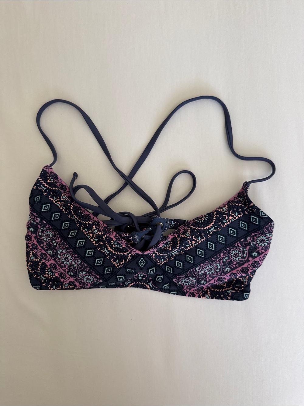 Xhilaration Lace-Up Bralette Swim Top in multicolor blue size M